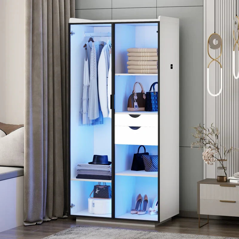 2-Door Wardrobe Armoire with LED Lights