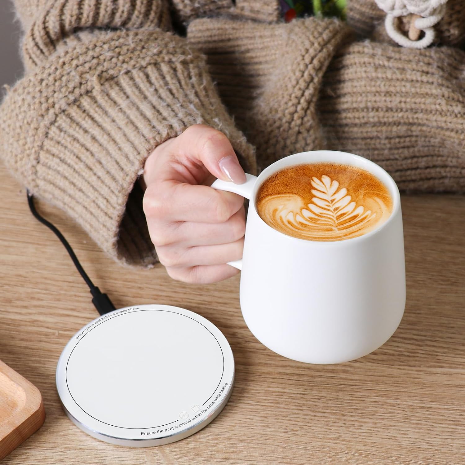 Self-Heating Ceramic Coffee Mug with Wireless Phone Charging