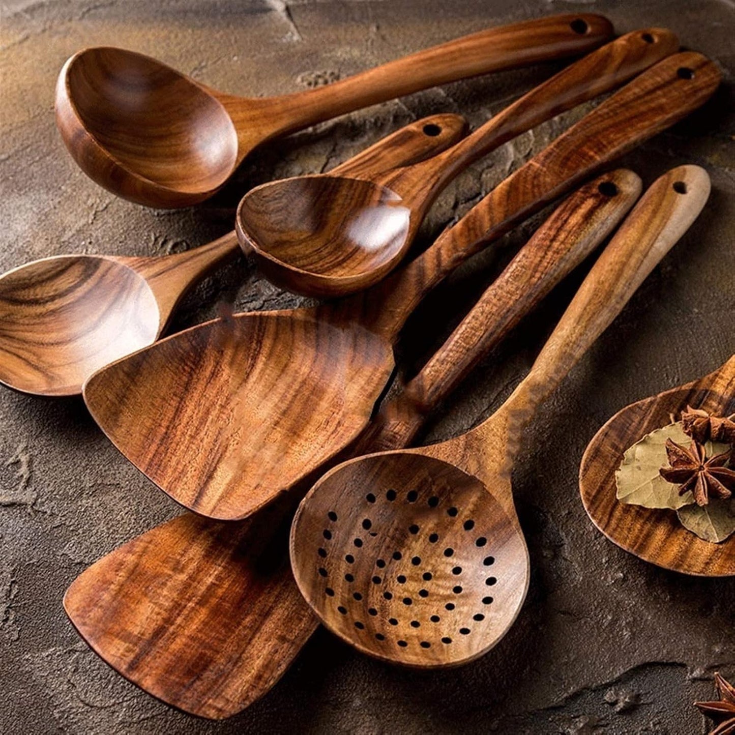 7pcs/set Teak Natural Wood Tableware Spoon