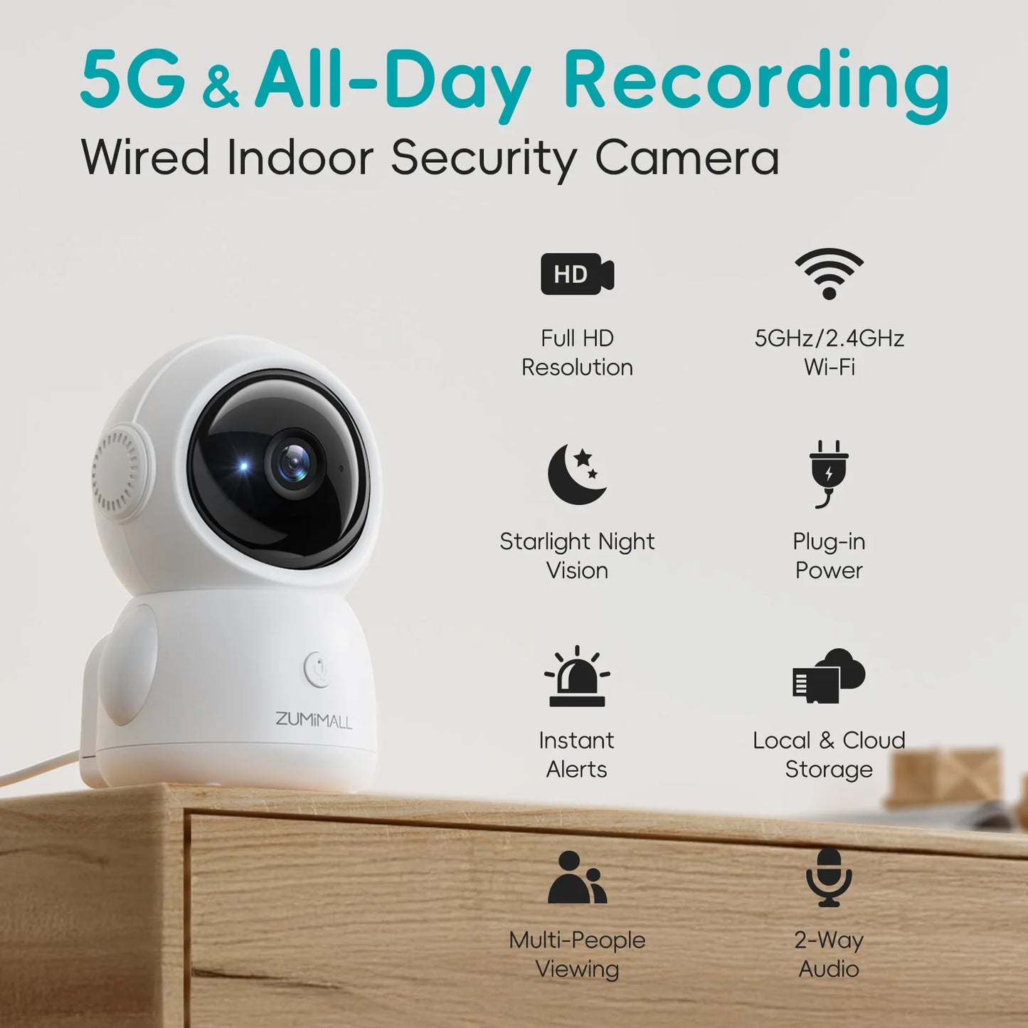 ZUMIMALL Wired Security Camera – WiFi Baby & Pet Monitor