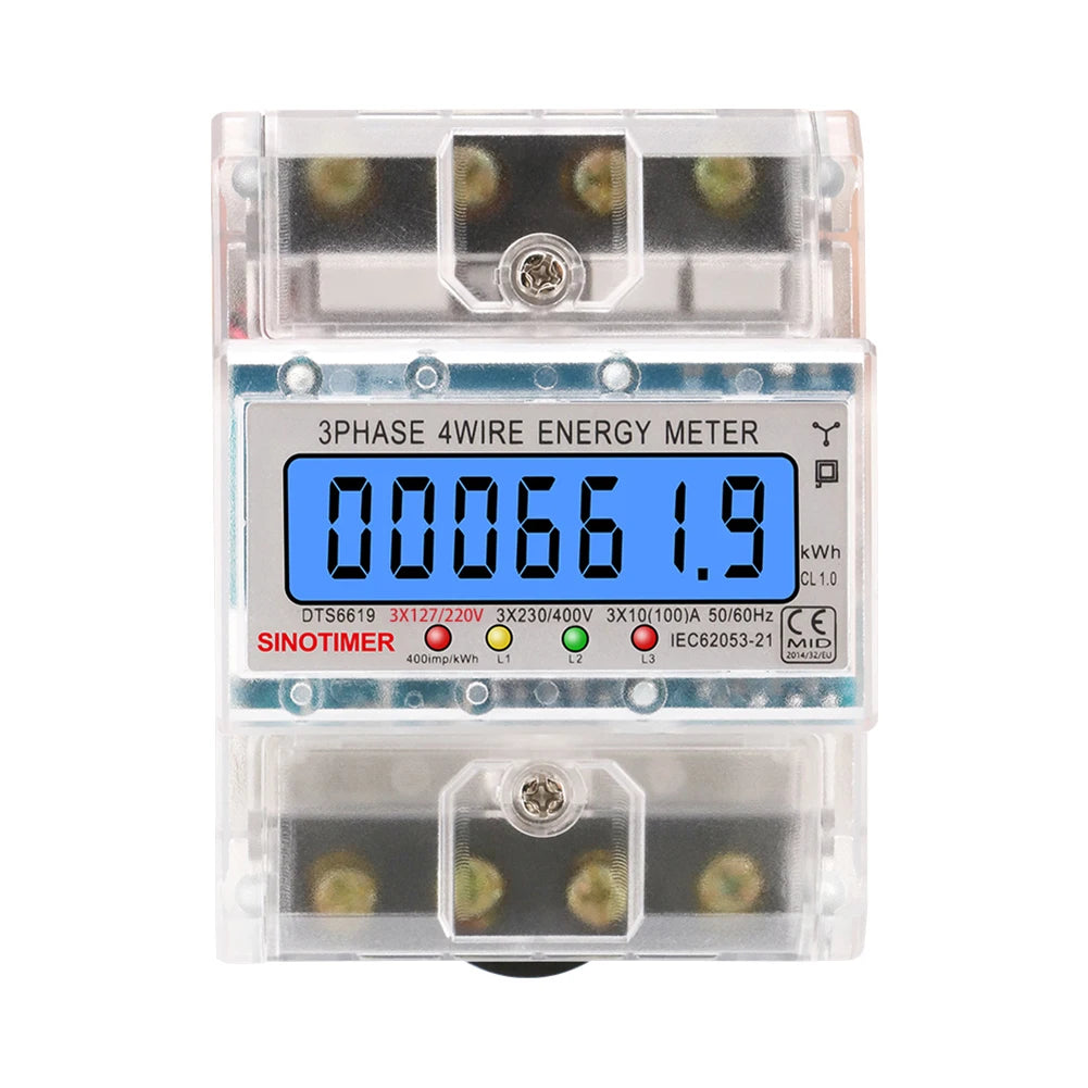 3 Phase 4 Wires Electricity Usage Meter Din Rail Electric Meter 50/60HZ Energy Consumption Monitor 100A AC 3*127/220V for Indoor