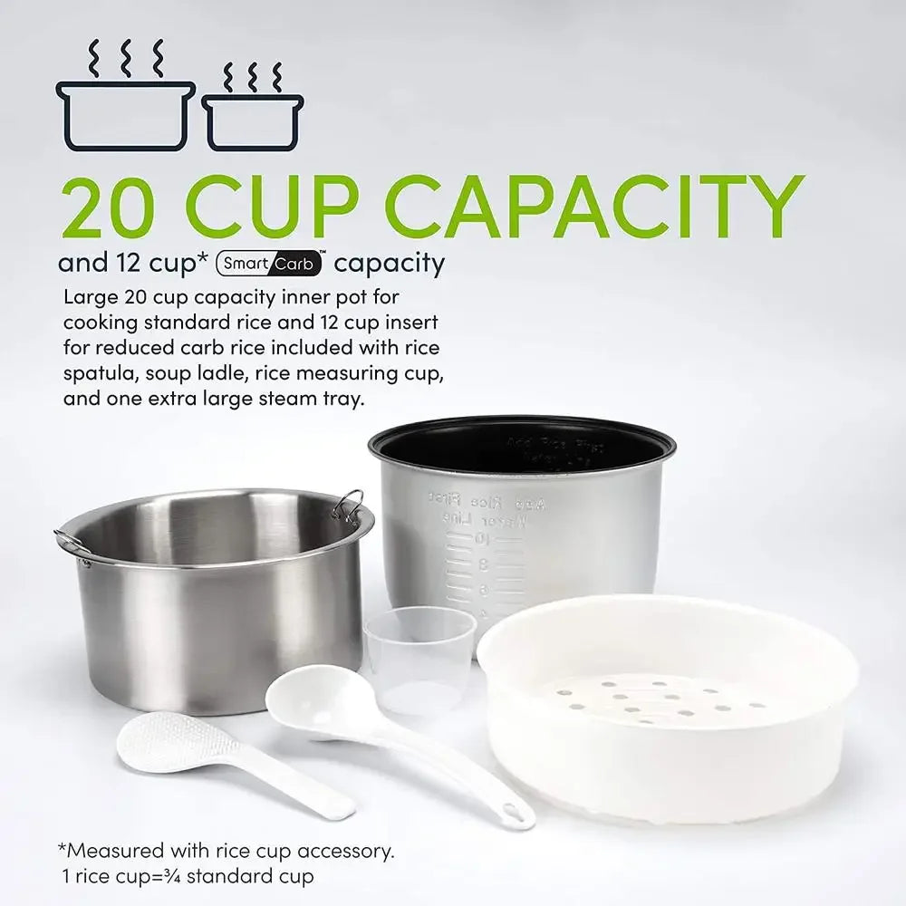 20-Cup CarbSmart Rice Cooker & Food Steamer – Healthier Rice, Smarter Cooking