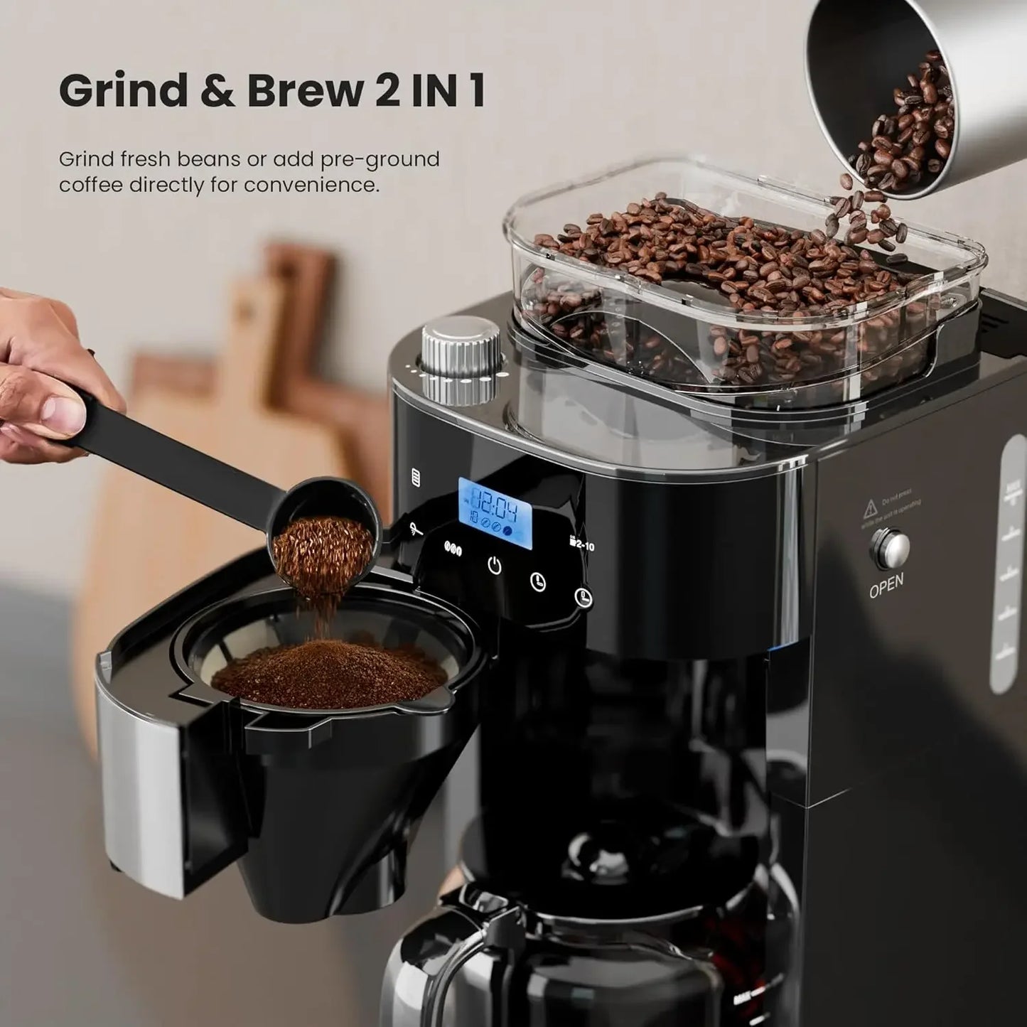 10-Cup Programmable Grind & Brew Coffee Maker – Freshly Ground, Perfectly Brewed!