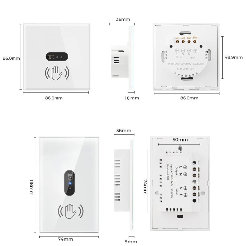 Smart Wall Light Switch – Hand Sweep Sensor with Glass Panel Modern, Touch-Free, and Energy-Efficient Lighting Control.