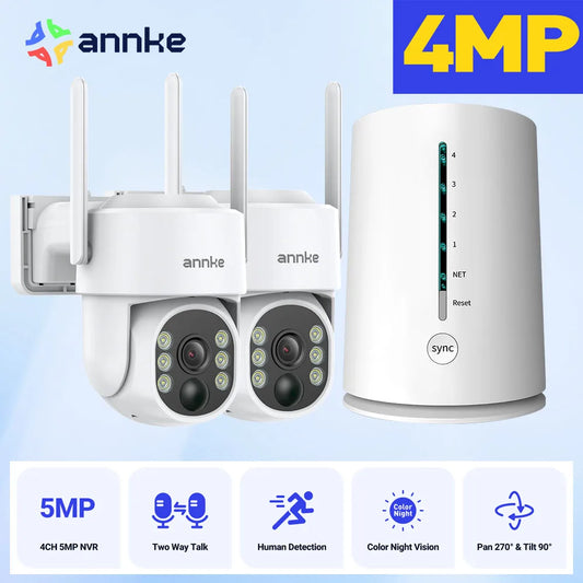 ANNKE 4MP Wireless Security Camera System – 4CH NVR with Solar PT Cameras