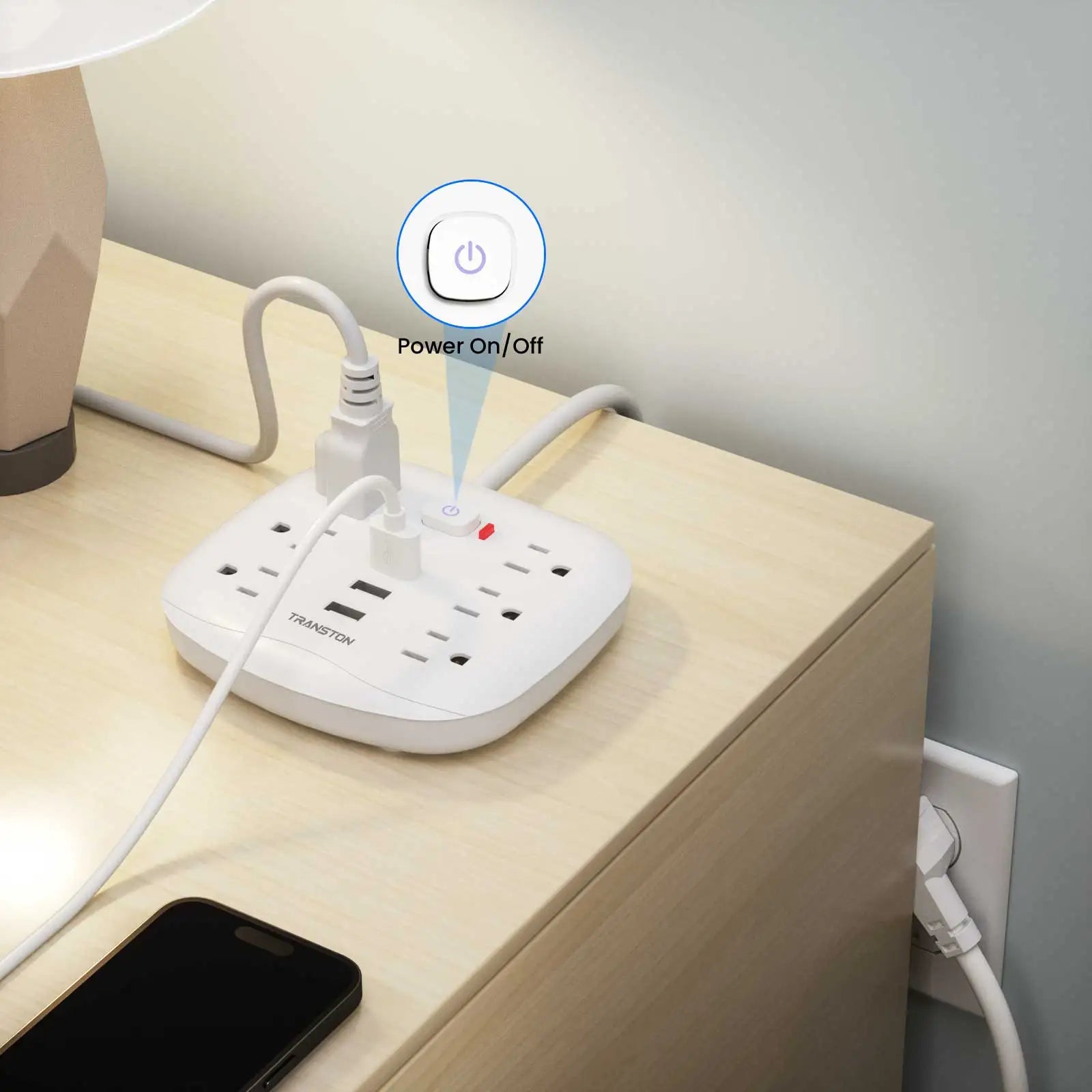 TRANSTON Power Outlet with Surge Protector – 6 Outlets & 3 USB Ports  Safe, Convenient, and Multi-Device Charging for Home & Office.