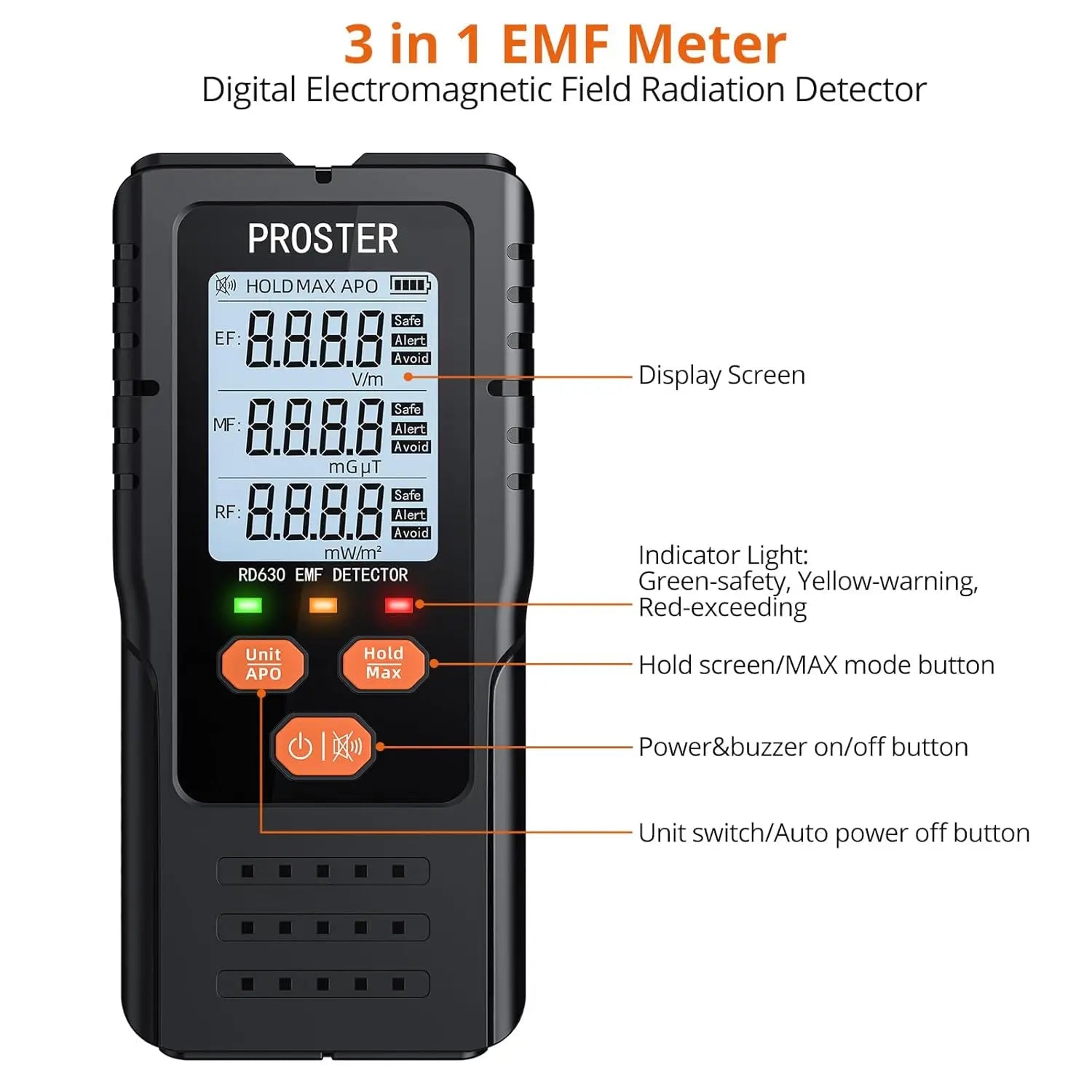 3-in-1 Digital EMF Radiation Detector – EMF, WiFi, and Magnetic Field Meter