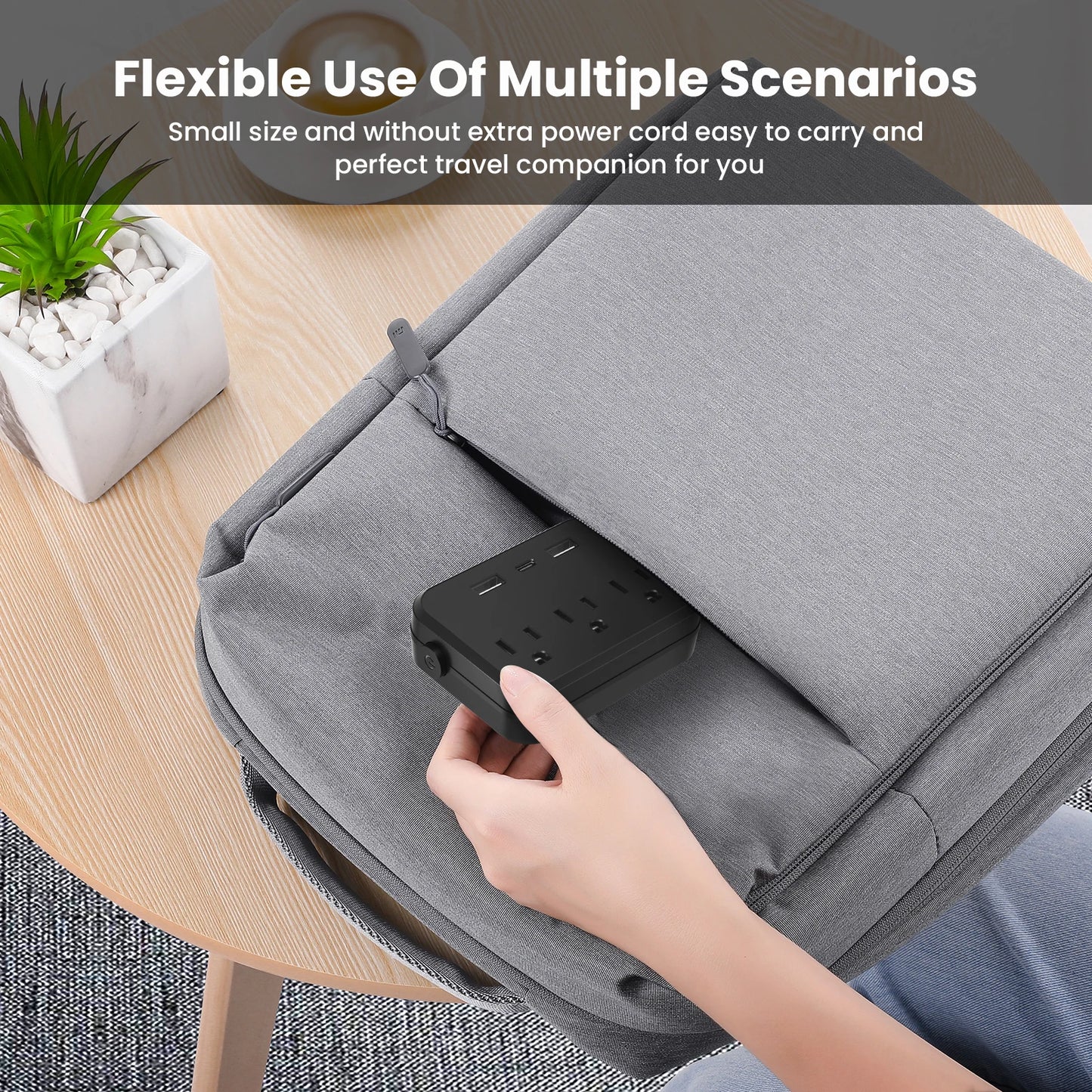 TRANSTON Mini Portable Power Strip – 6-in-1 with Surge Protector Compact, Smart, and Multi-Device Charging for Home & Travel.