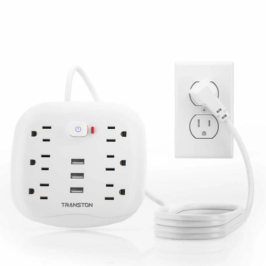 TRANSTON Power Outlet with Surge Protector – 6 Outlets & 3 USB Ports Safe, Convenient, and Multi-Device Charging for Home & Office.