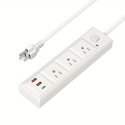 Power Socket with Switch – 3 Outlets, 2 USB & 1 Type-C Fast Charging