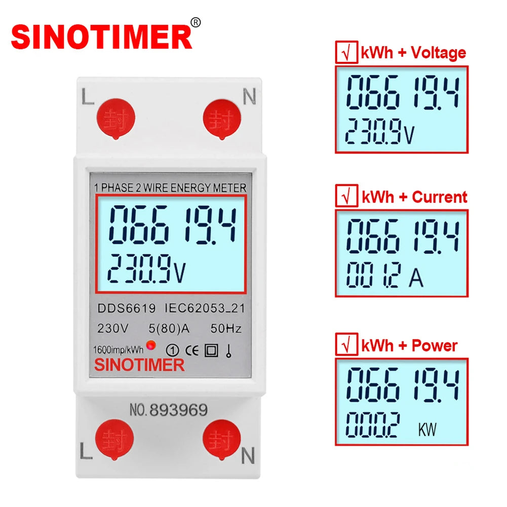 Digital Single Phase Energy Meter – 220V/230V Din Rail Accurate, Energy-Saving Electricity Monitoring.