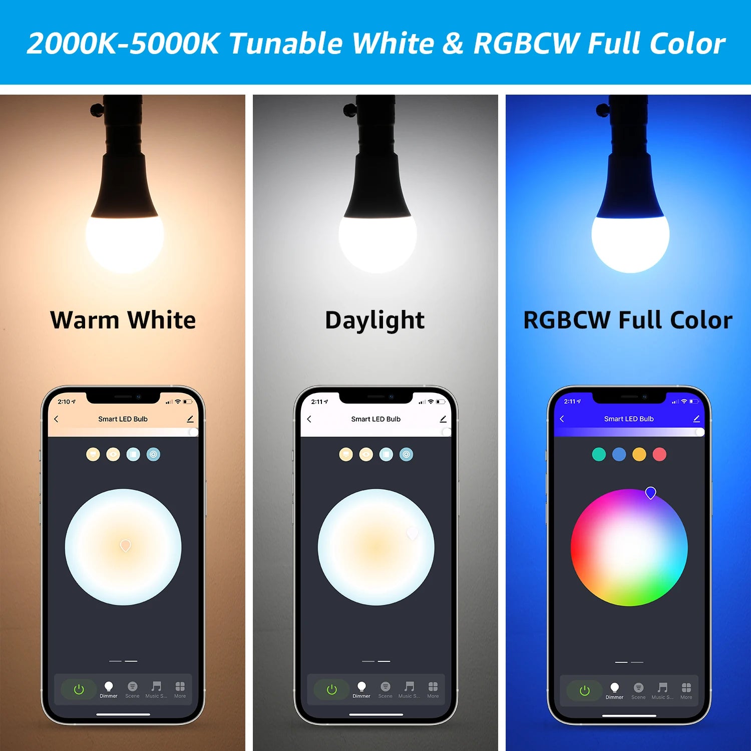 4-Pack Smart WiFi LED A19 Bulbs – RGBCW Color Changing
