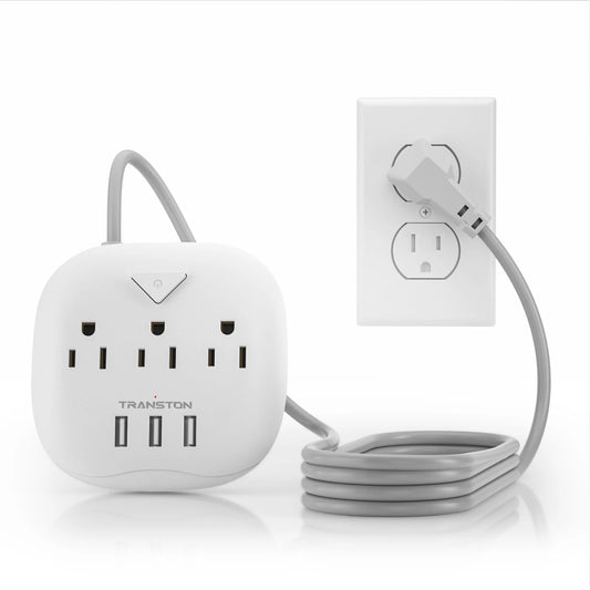 TRANSTON Power Strip with Switch – 3 Outlets & 3 USB Ports Safe, Fast, and Convenient Power for Home & Office.