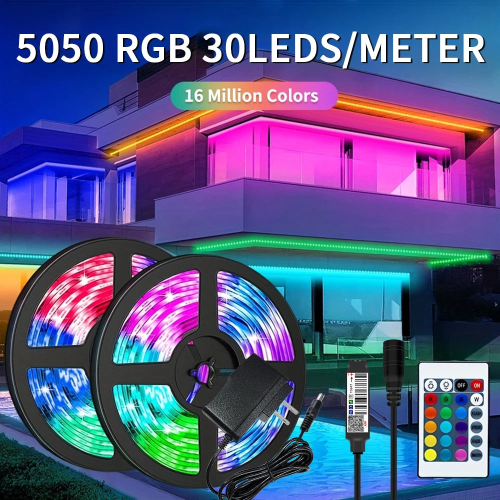 30M RGB LED Strip – Bluetooth App Controlled with Battery & US Plug