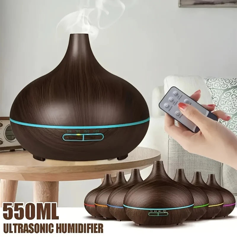 Wood Grain Ultrasonic Essential Oil Diffuser – 550ml