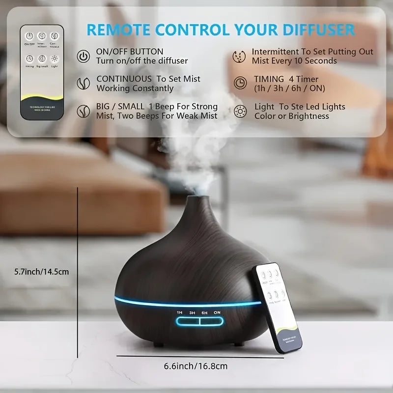 Wood Grain Ultrasonic Essential Oil Diffuser – 550ml