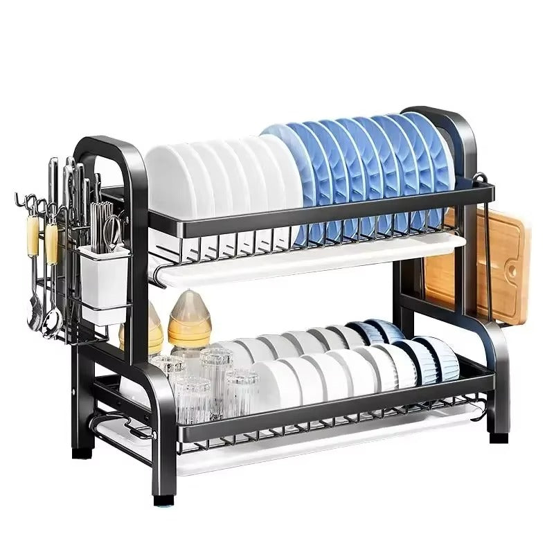 2-Tier Compact Kitchen Dish Rack and Storage Organizer