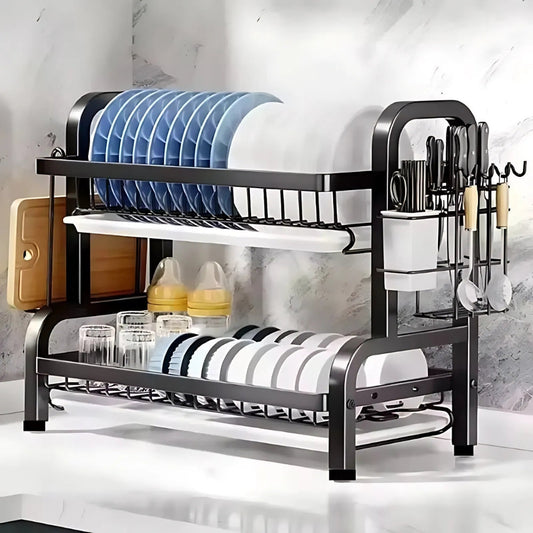 2-Tier Compact Kitchen Dish Rack and Storage Organizer