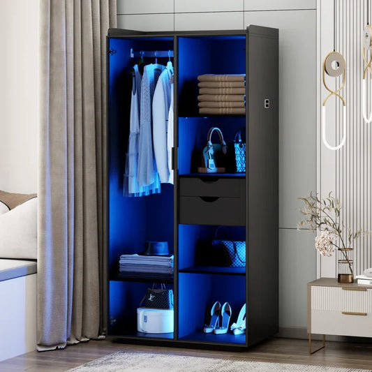 2-Door Wardrobe Armoire with LED Lights