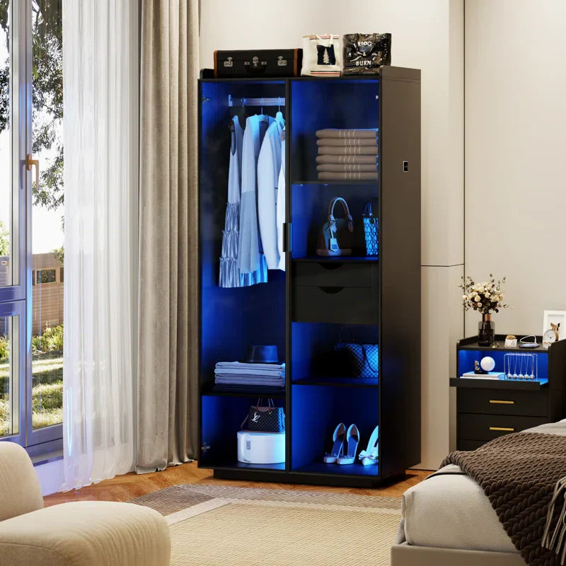2-Door Wardrobe Armoire with LED Lights