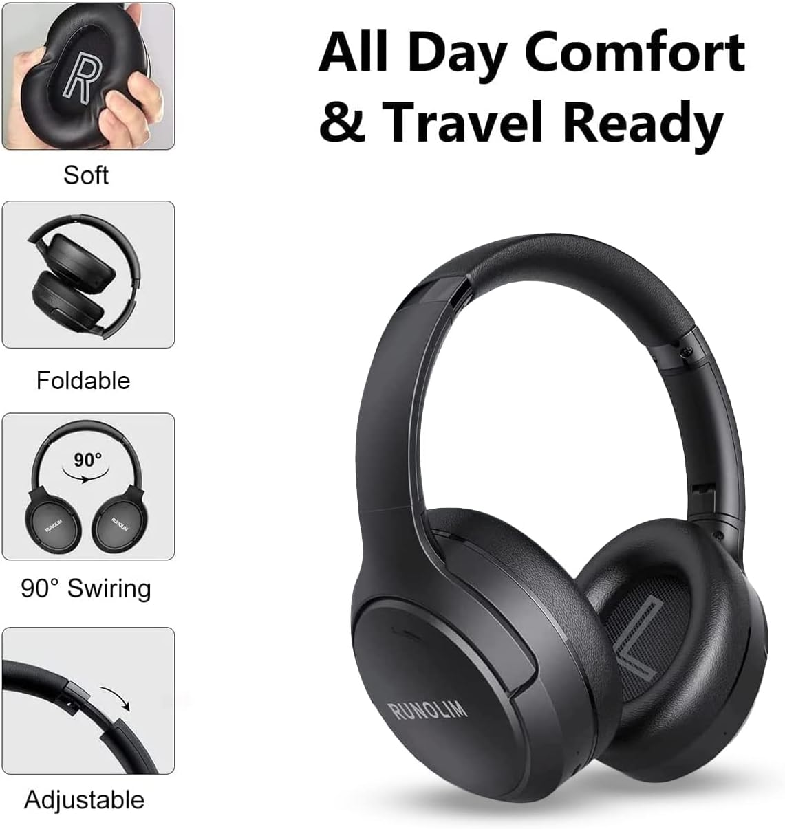 Hybrid Active Noise Cancelling Wireless Bluetooth Headphones