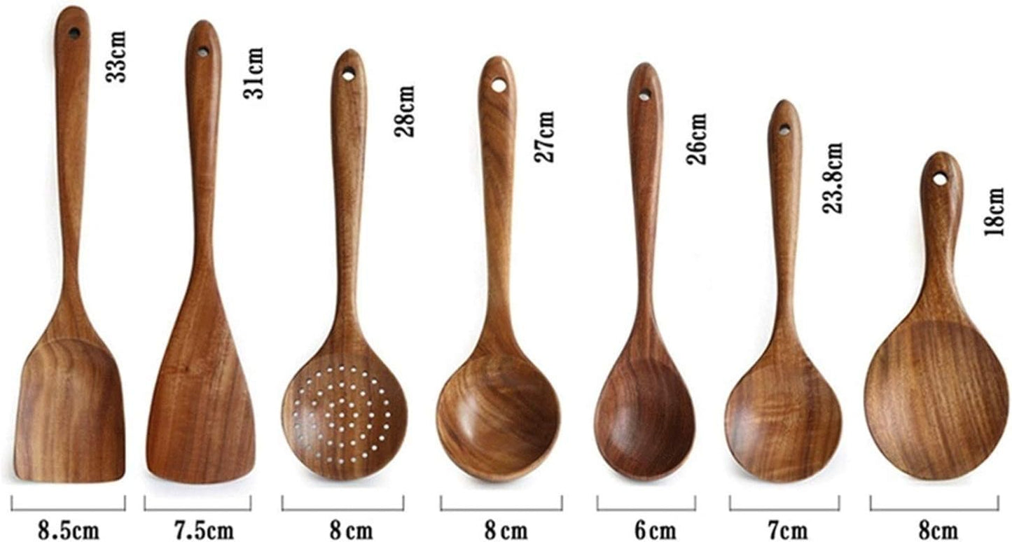 7pcs/set Teak Natural Wood Tableware Spoon