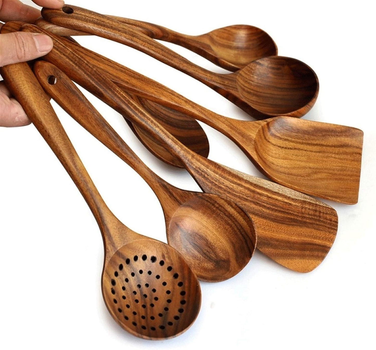 7pcs/set Teak Natural Wood Tableware Spoon