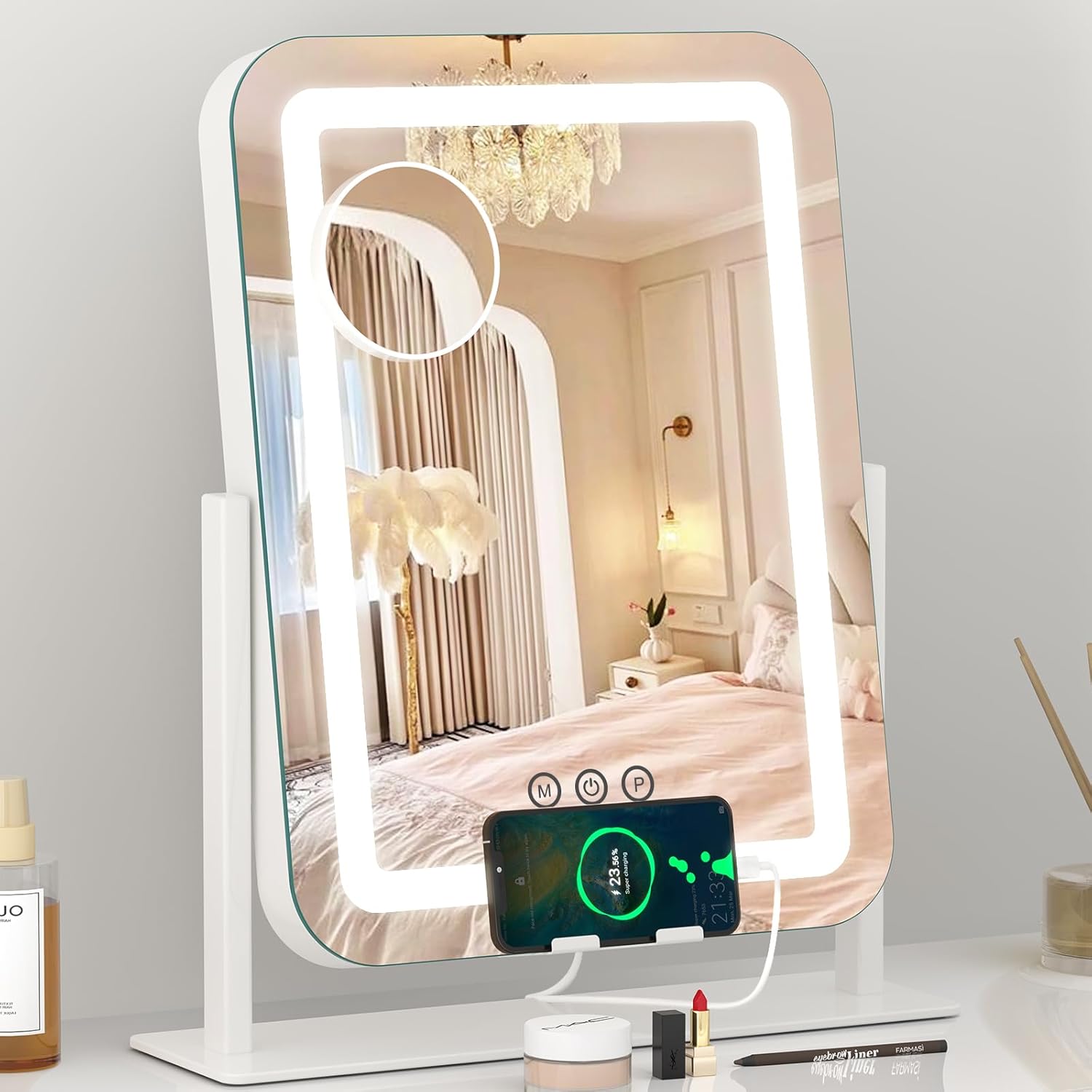 Smart Touch Control LED Lighted Makeup Mirror with 12V 2A USB Charging Port