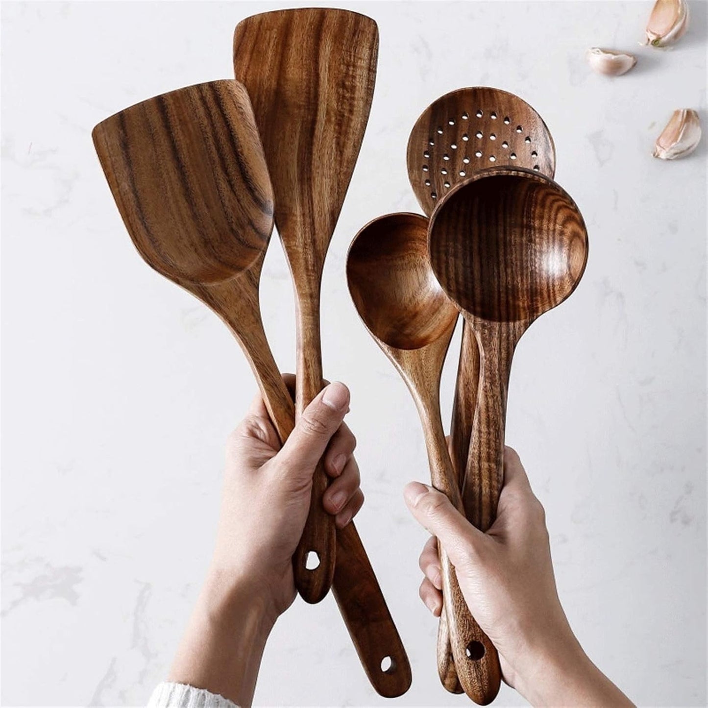 7pcs/set Teak Natural Wood Tableware Spoon