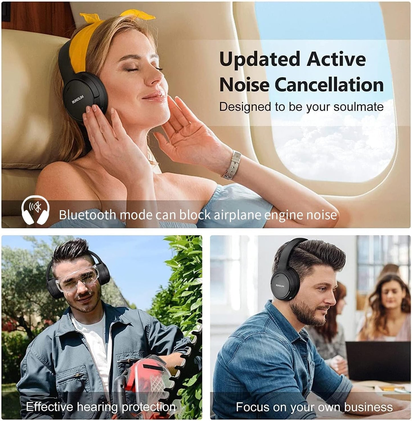 Hybrid Active Noise Cancelling Wireless Bluetooth Headphones