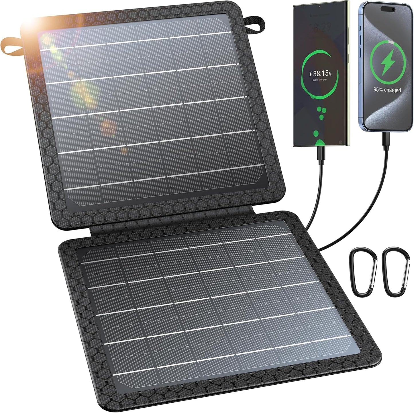 Foldable Solar Panel Charger with USB-C & USB-A Outputs