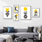 Abstract Grey Yellow Geometric Triangles Nordic Deer Wall Art