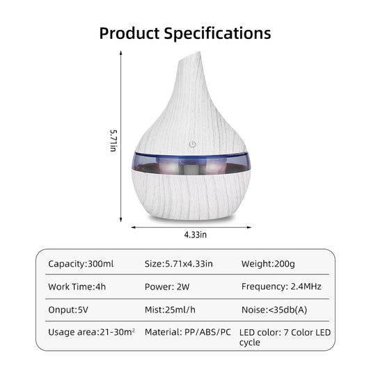 300ml Ultrasonic Essential Oil Diffuser & Humidifier