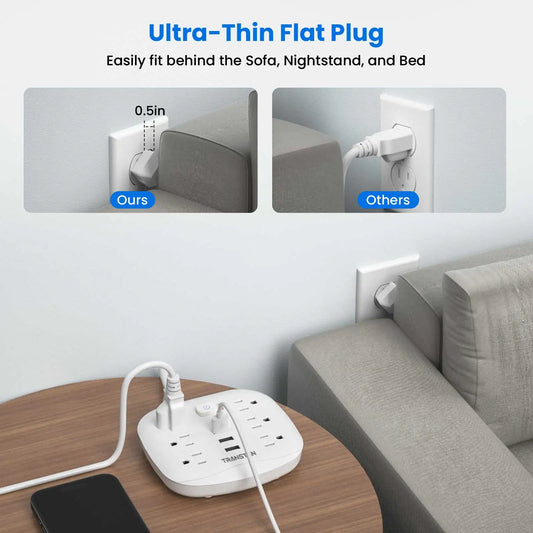 TRANSTON Power Outlet with Surge Protector – 6 Outlets & 3 USB Ports  Safe, Convenient, and Multi-Device Charging for Home & Office.