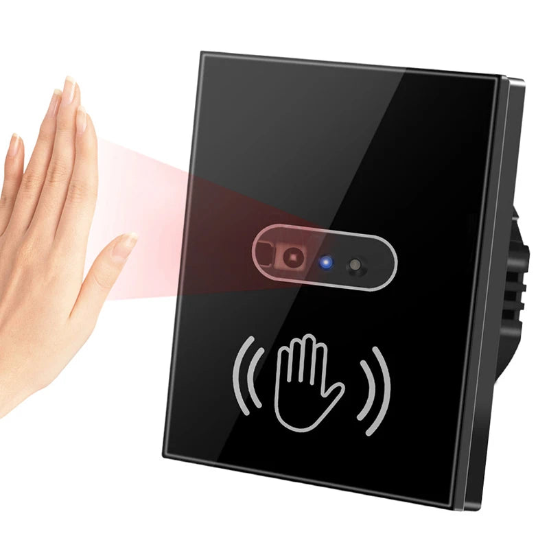 Smart Wall Light Switch – Hand Sweep Sensor with Glass Panel  Modern, Touch-Free, and Energy-Efficient Lighting Control.