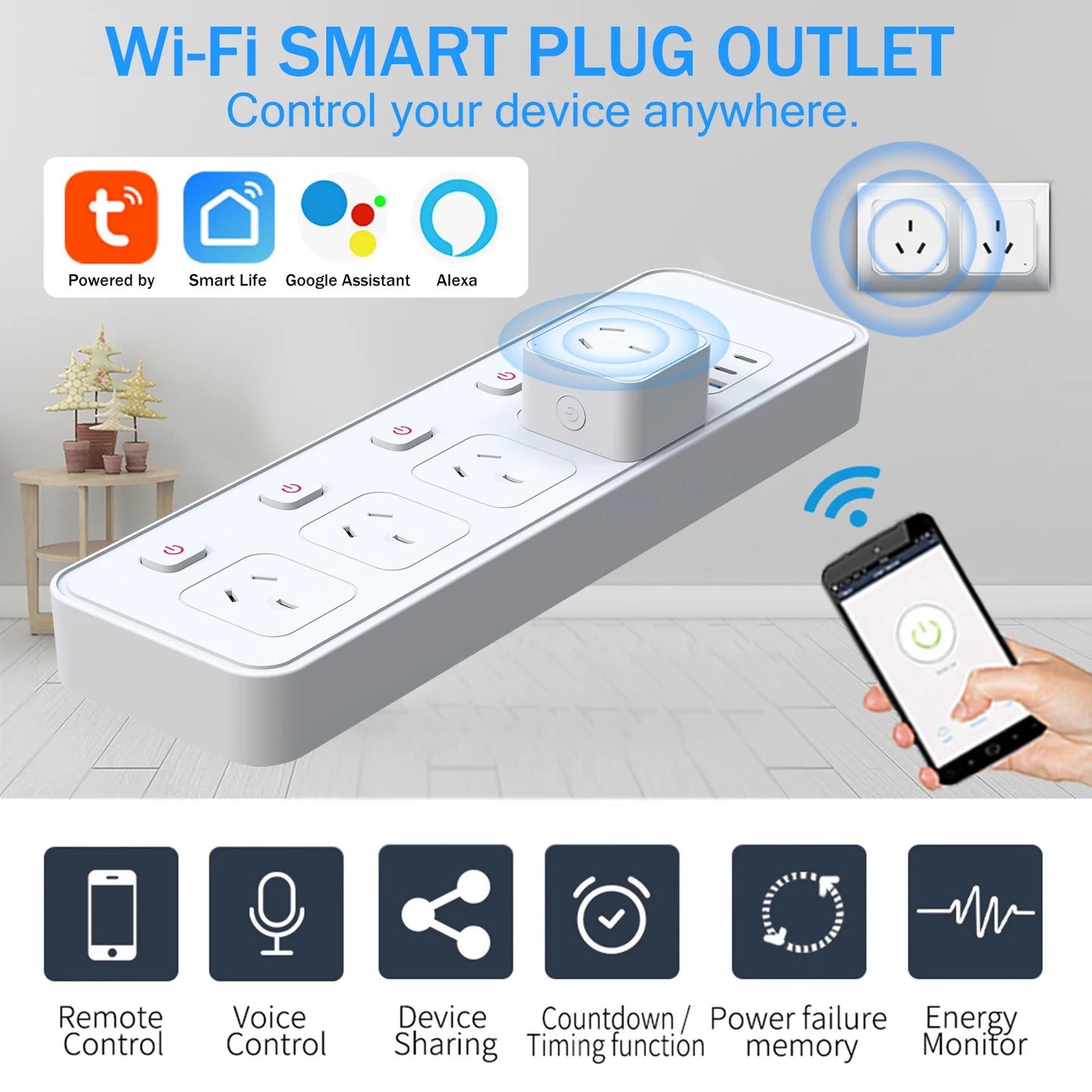 AU Smart WiFi Plug & Socket – Energy Monitor with Voice Control  Smart, Efficient, and Fully Controllable from Anywhere.