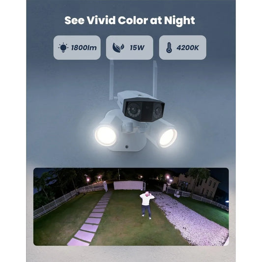 4K Floodlight Security Camera – Dual-Lens, Smart AI Detection  Ultra-Clear Outdoor Security, Day and Night.