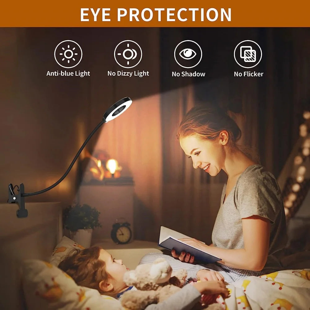 LED Reading Light with Clamp – Flexible 3-Color Desk Lamp  Brighten Your Reading, Anytime, Anywhere.