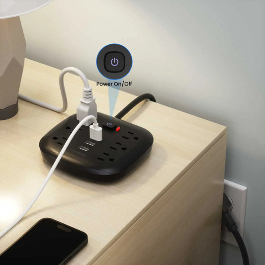 TRANSTON Power Strip with Surge Protector – 6 Outlets & 3 USB Ports