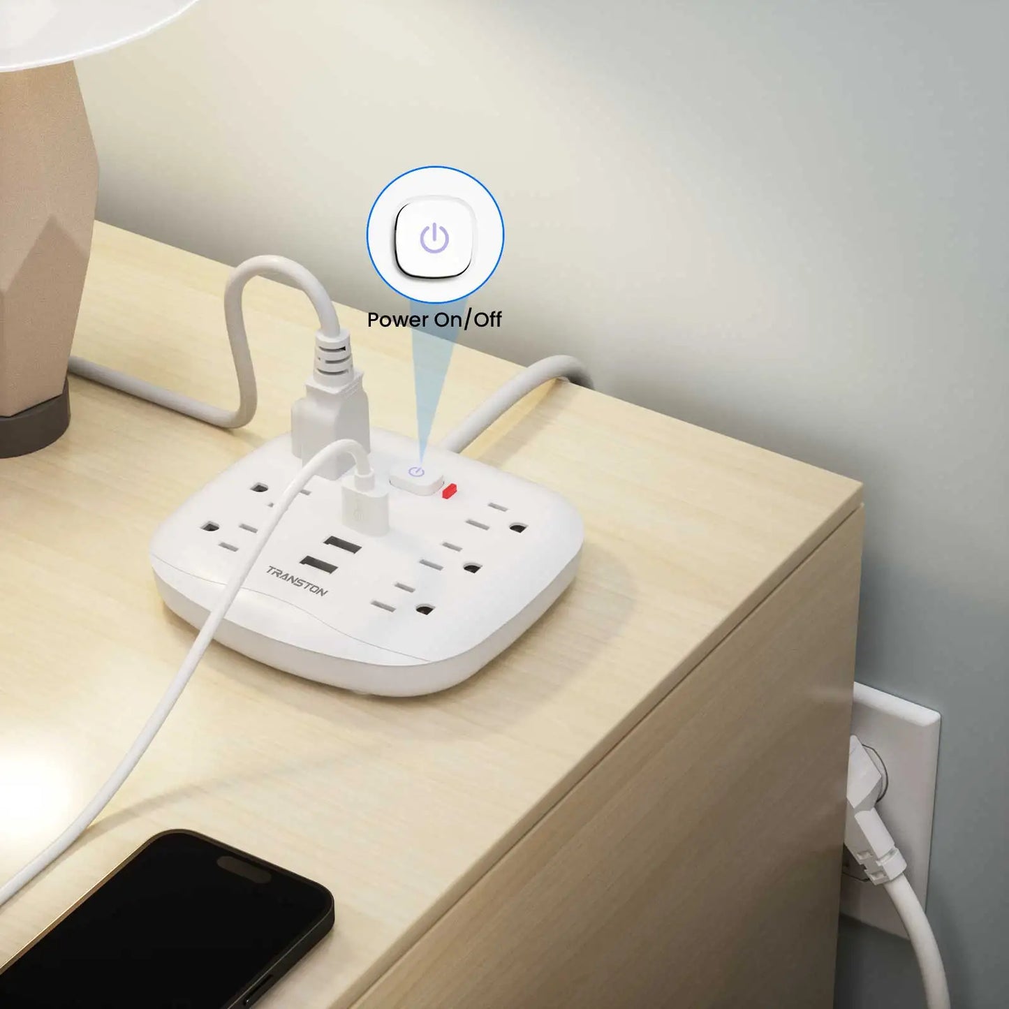 TRANSTON Power Outlet with Surge Protector – 6 Outlets & 3 USB Ports  Safe, Convenient, and Multi-Device Charging for Home & Office.