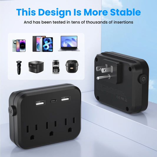 TRANSTON Mini Portable Power Strip – 6-in-1 with Surge Protector  Compact, Smart, and Multi-Device Charging for Home & Travel.