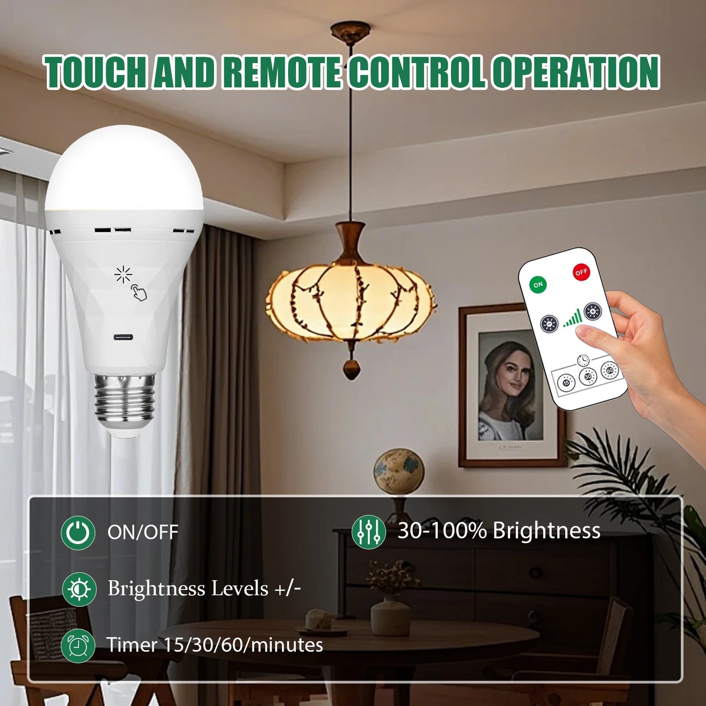 USB Rechargeable LED Bulb – E27 Touch & Dimmable Smart Light