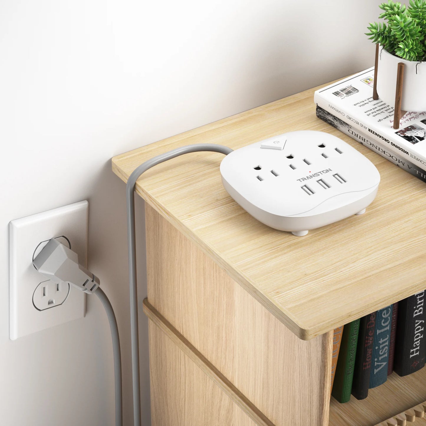 TRANSTON Power Strip with Switch – 3 Outlets & 3 USB Ports  Safe, Fast, and Convenient Power for Home & Office.