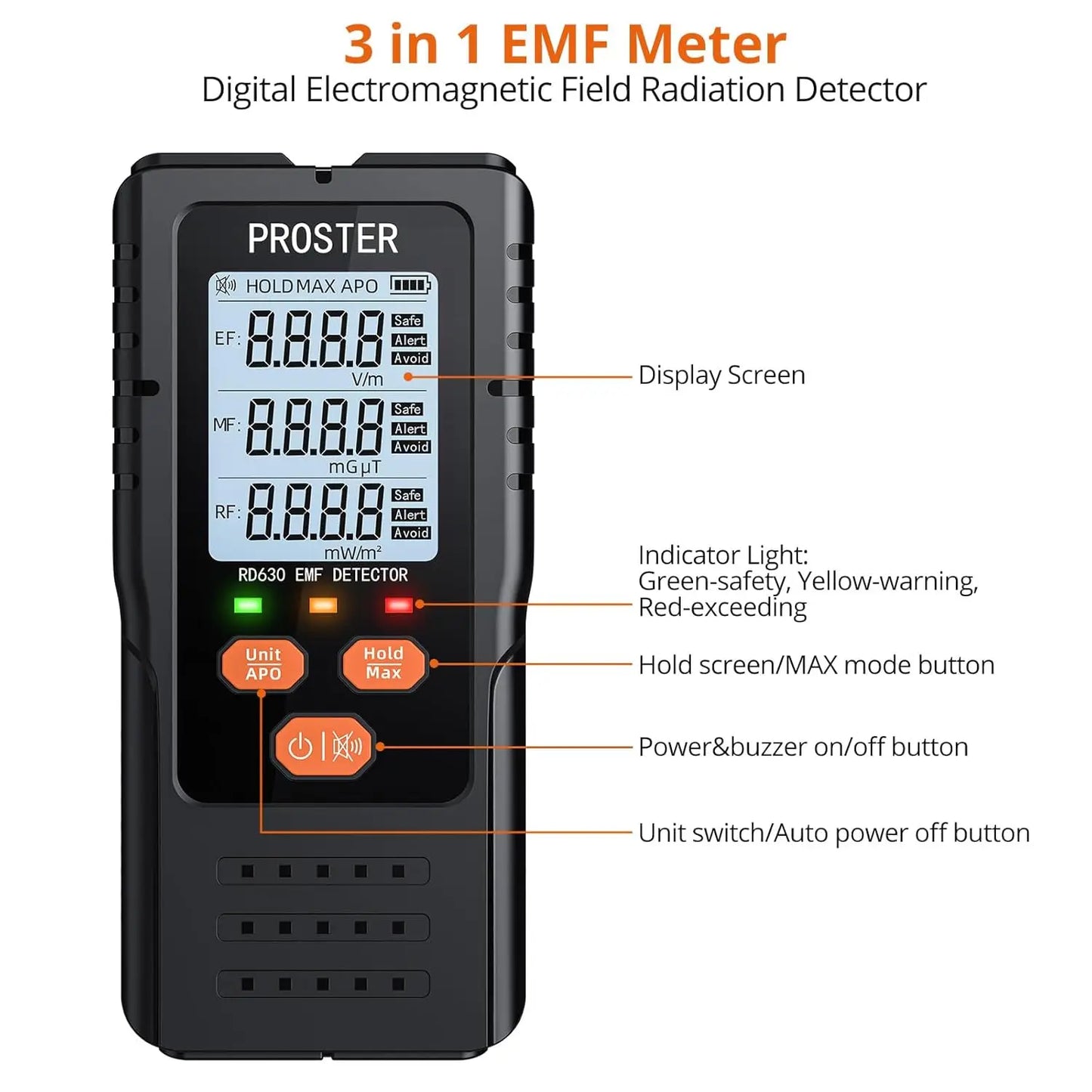 3-in-1 Digital EMF Radiation Detector – EMF, WiFi, and Magnetic Field Meter