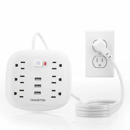 TRANSTON Power Outlet with Surge Protector – 6 Outlets & 3 USB Ports  Safe, Convenient, and Multi-Device Charging for Home & Office.