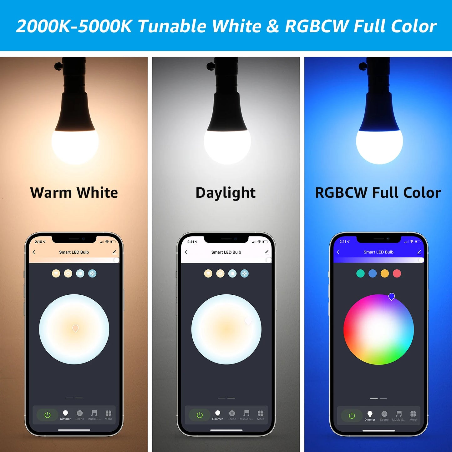 4-Pack Smart WiFi LED A19 Bulbs – RGBCW Color Changing