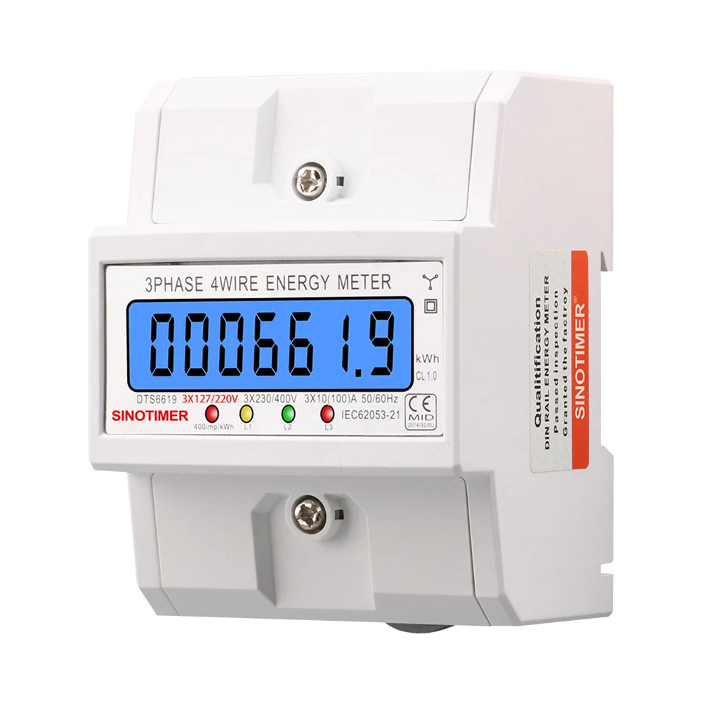 3 Phase 4 Wires Electricity Usage Meter Din Rail Electric Meter 50/60HZ Energy Consumption Monitor 100A AC 3*127/220V for Indoor