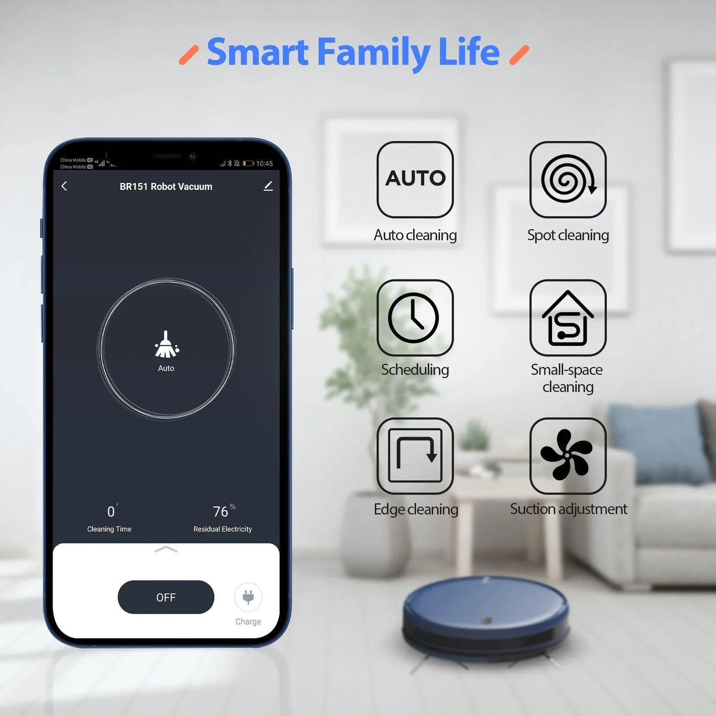 Robot Vacuum Cleaner 4500Pa Smart Home Sweeper Cleaning Machine