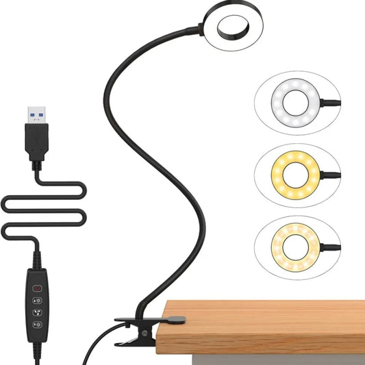 LED Reading Light with Clamp – Flexible 3-Color Desk Lamp  Brighten Your Reading, Anytime, Anywhere.