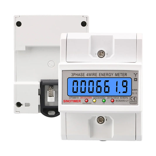 3 Phase 4 Wires Electricity Usage Meter Din Rail Electric Meter 50/60HZ Energy Consumption Monitor 100A AC 3*127/220V for Indoor